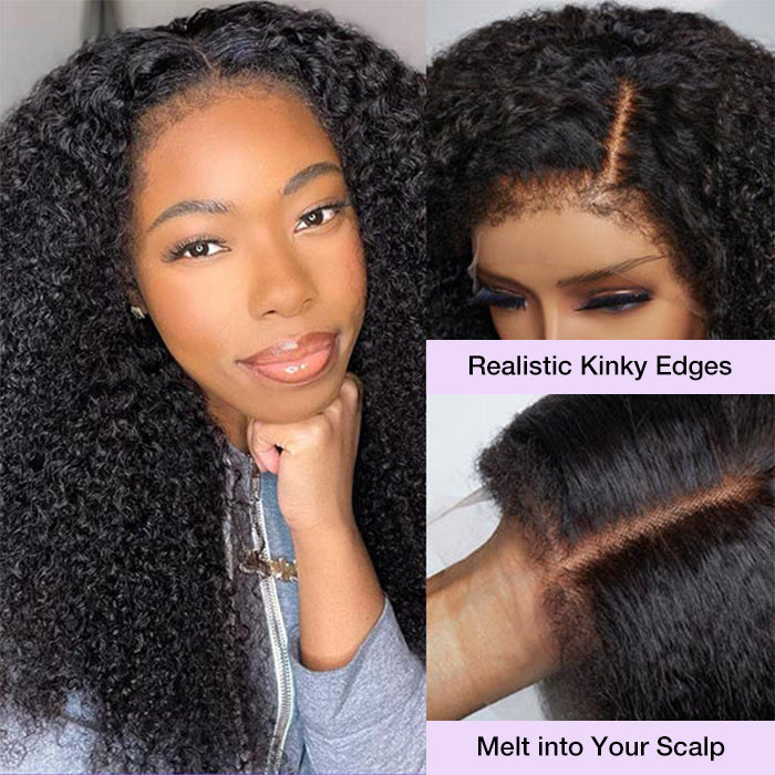 4C Kinky Edges Kinky Curly Bob Wig 5x5 HD Glueless Lace 100% Human Hair Wig With Super Natural Hairline