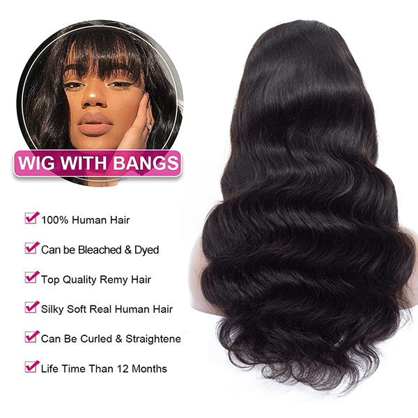 Air Bangs Body Wave 8x5 HD Gluless Wig Pre Cut Pre Bleached Natural Human Hair Wigs 10A Quality