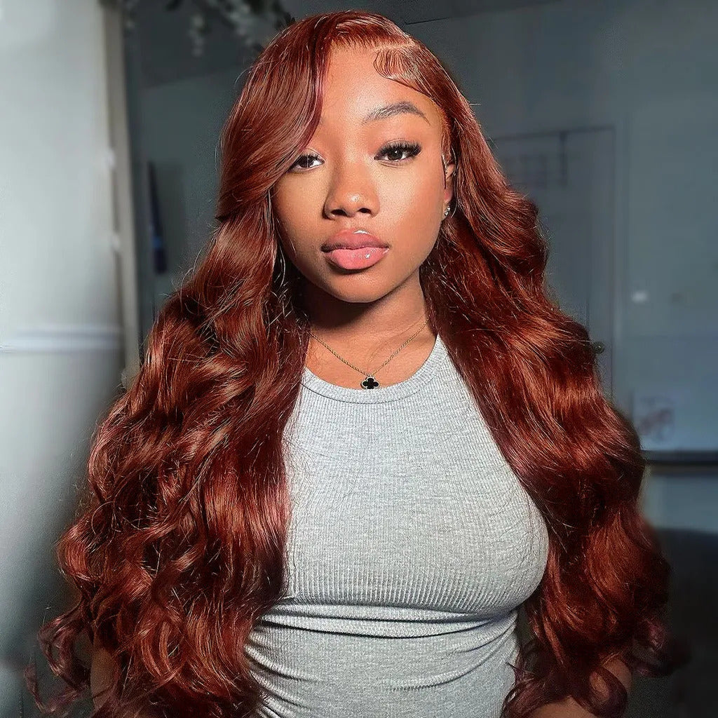 220% Density 8x5 HD Lace Glueless Wig 33# Reddish Brown Body Wave/Water Wave 10A Quality