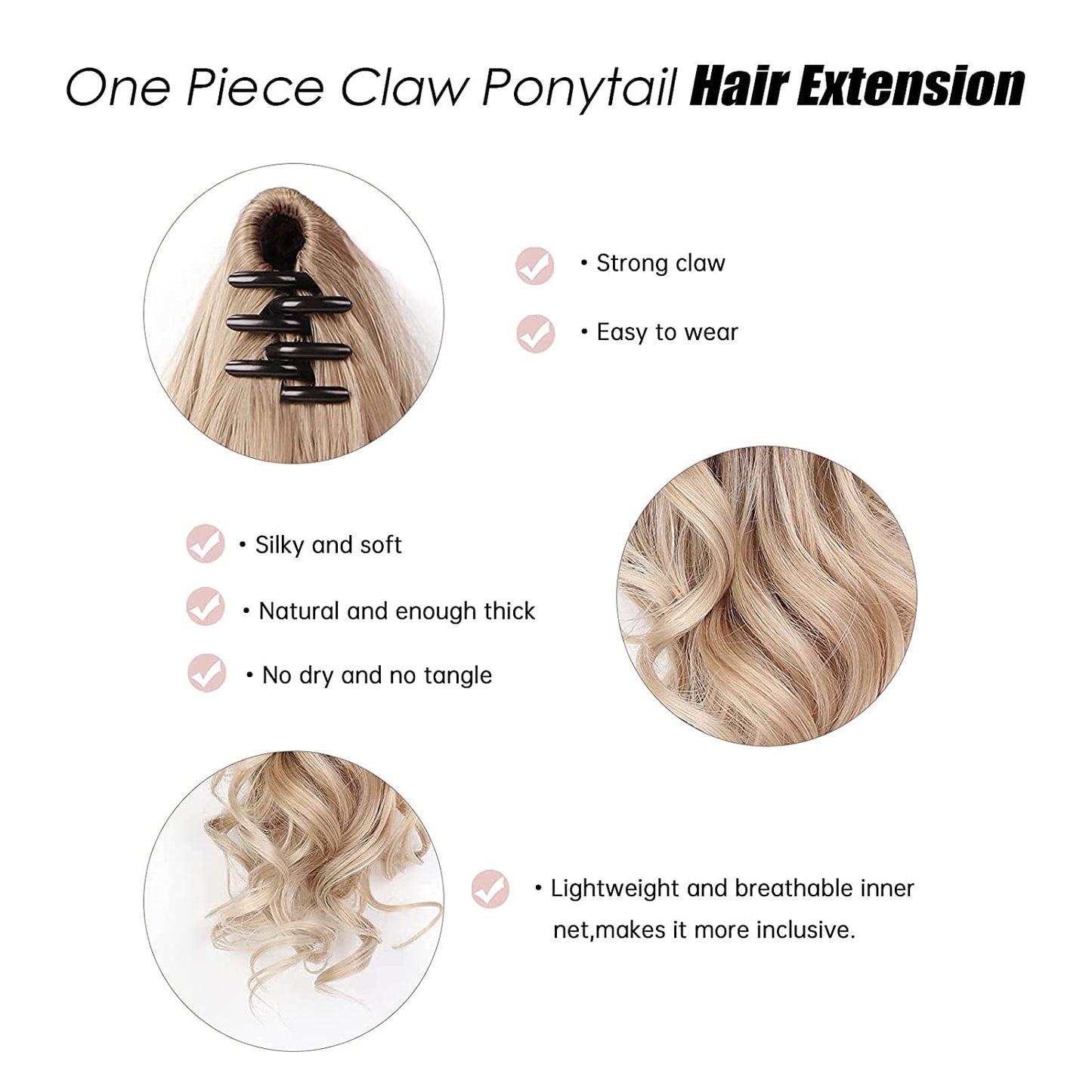 JBEXTENSION 25 Inch Clip Claw in Curly Ponytail Extension for thinning hair 160g