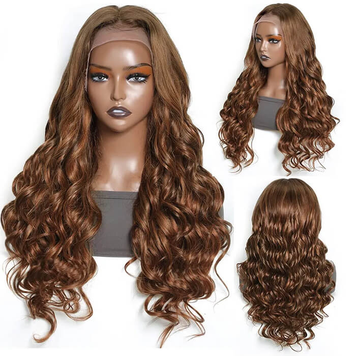 #30 Auburn Brown Hair Colored Human Hair Wigs Loose Wave 13x6 HD Lace Frontal Wigs