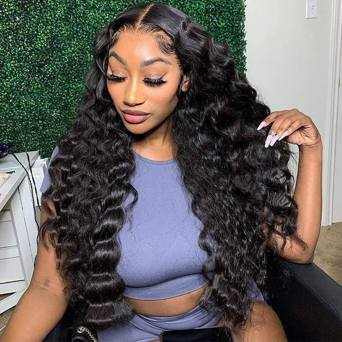 Loose Deep Wave 13*6 Full Lace Glueless Crimped Wig With Pre Bleached Lace Frontal Human Hair Wigs