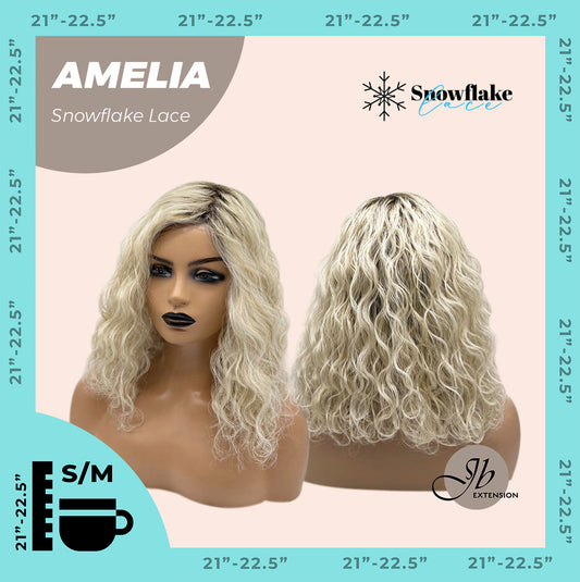 JBEXTENSION 13 Inches Deep Curly Blonde Pre-Cut Snowflake Lace Frontlace Glueless Wig AMELIA【PERMATEASE】【BENDY EAR TABS】