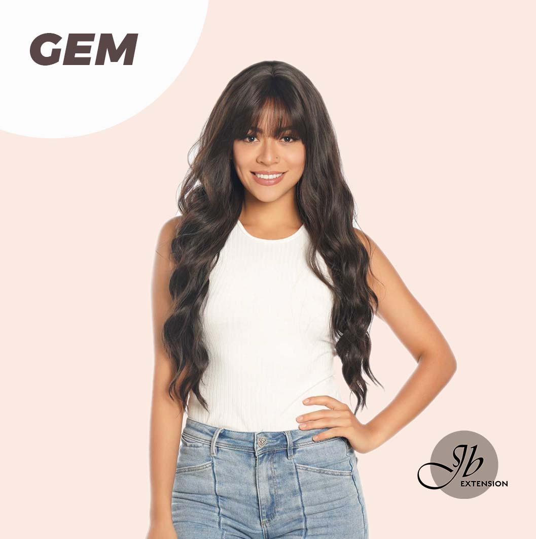 JBEXTENSION 28 Inches Long Body Wave Dark Brown Wig With Bangs GEM