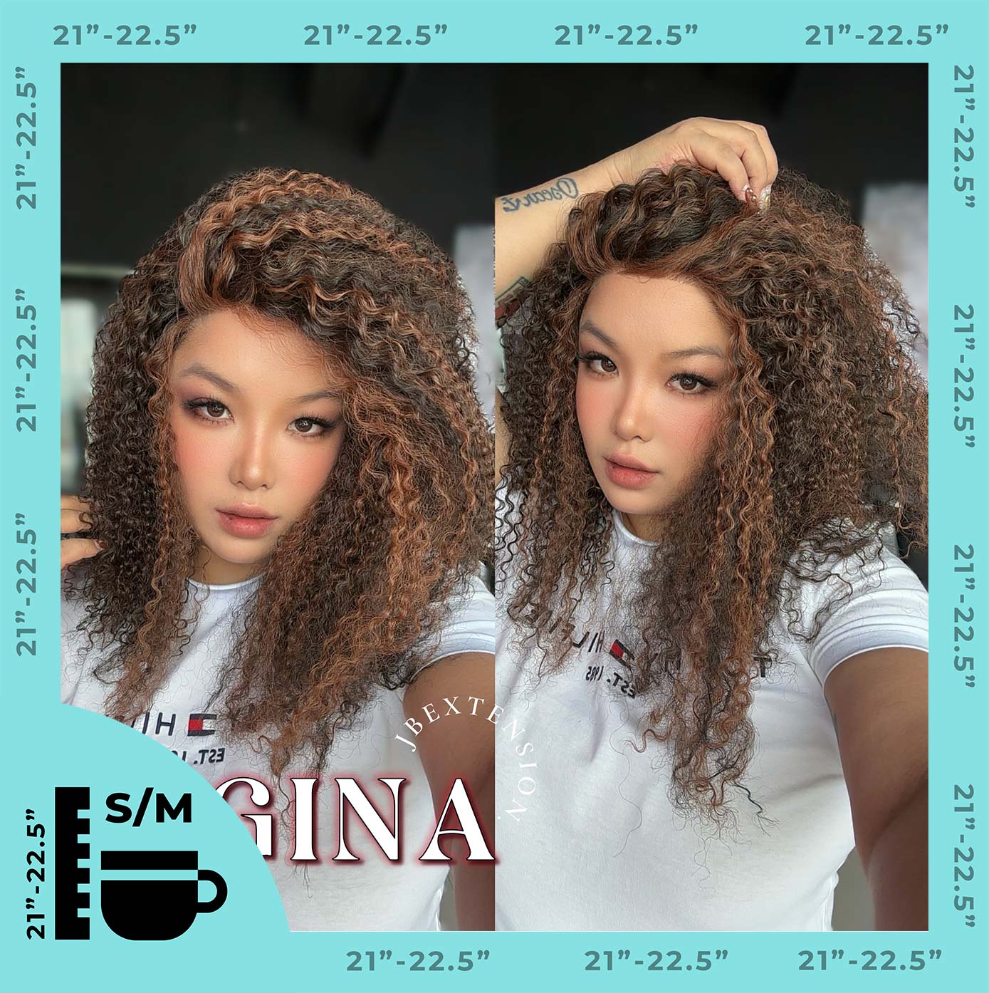 JBEXTENSION 16 Inches Deep Curly Black with Brown Highlight Pre-Cut Snowflake Lace Frontlace Glueless Wig GINA SNOWFLAKE【PERMATEASE】【BENDY EAR TABS】