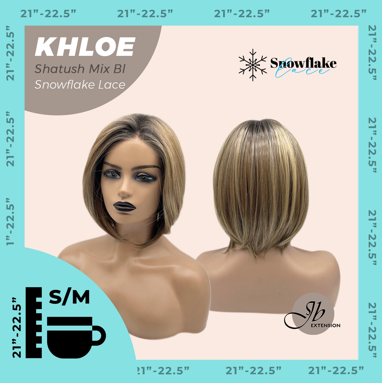 JBEXTENSION 12 Inches Bob Cut Shatush Mix Blonde Pre-Cut Snowflake Lace Frontlace Glueless Wig KHLOE SHATUSH MIX BLONDE【PERMATEASE】【BENDY EAR TABS】