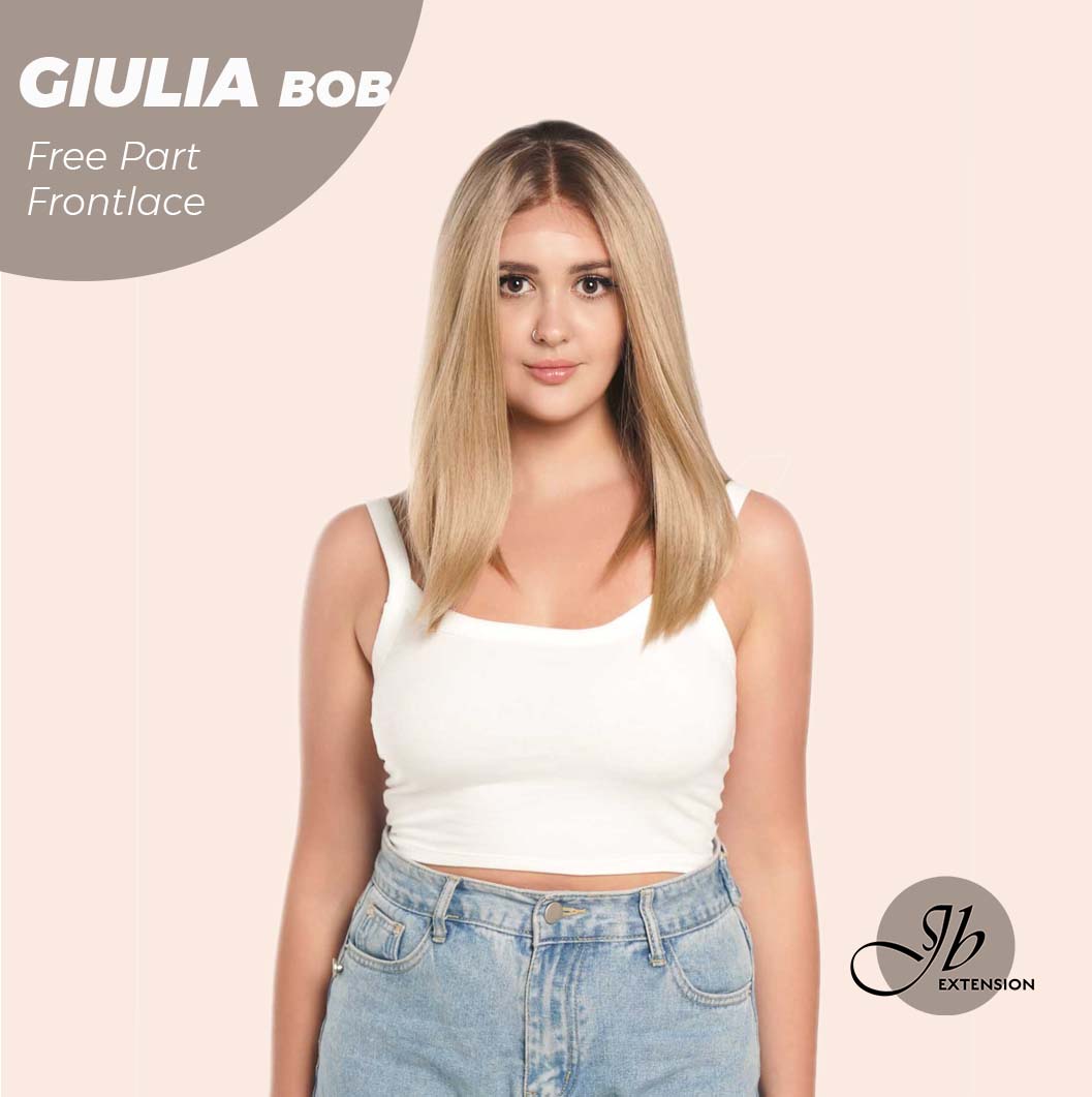 JBEXTENSION 14 Inches Bob Cut Balayage Blonde With Dark Root Frontlace Glueless Wig GIULIA BOB (FREE PARTING)