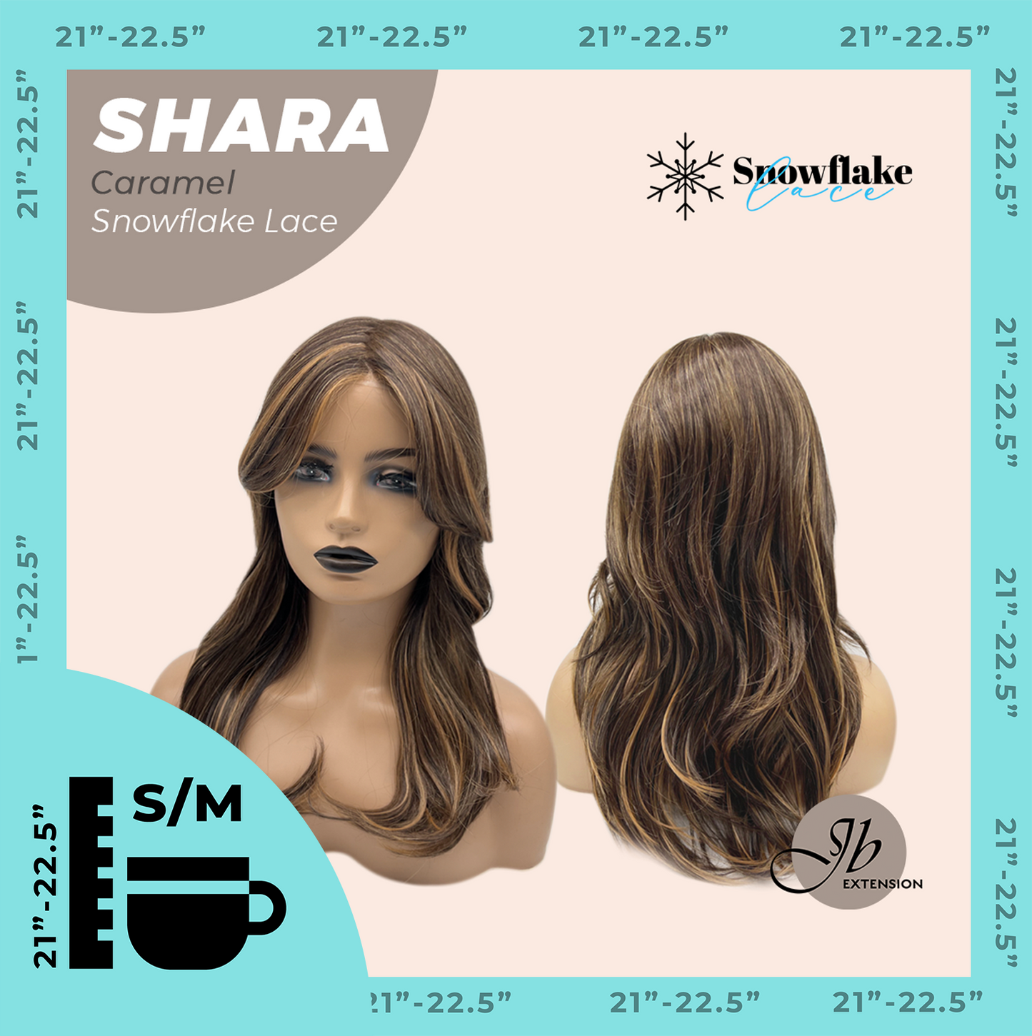 JBEXTENSION 17 Inches Curly Caramel Pre-Cut T Part Snowflake Lace Frontlace Glueless Wig SHARA CARAMEL【BENDY EAR TABS】