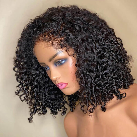 4C Edges Lace Front Bob Wig Glueless Curly Human Hair Wig with Pre Plucked Hairline 220% Density