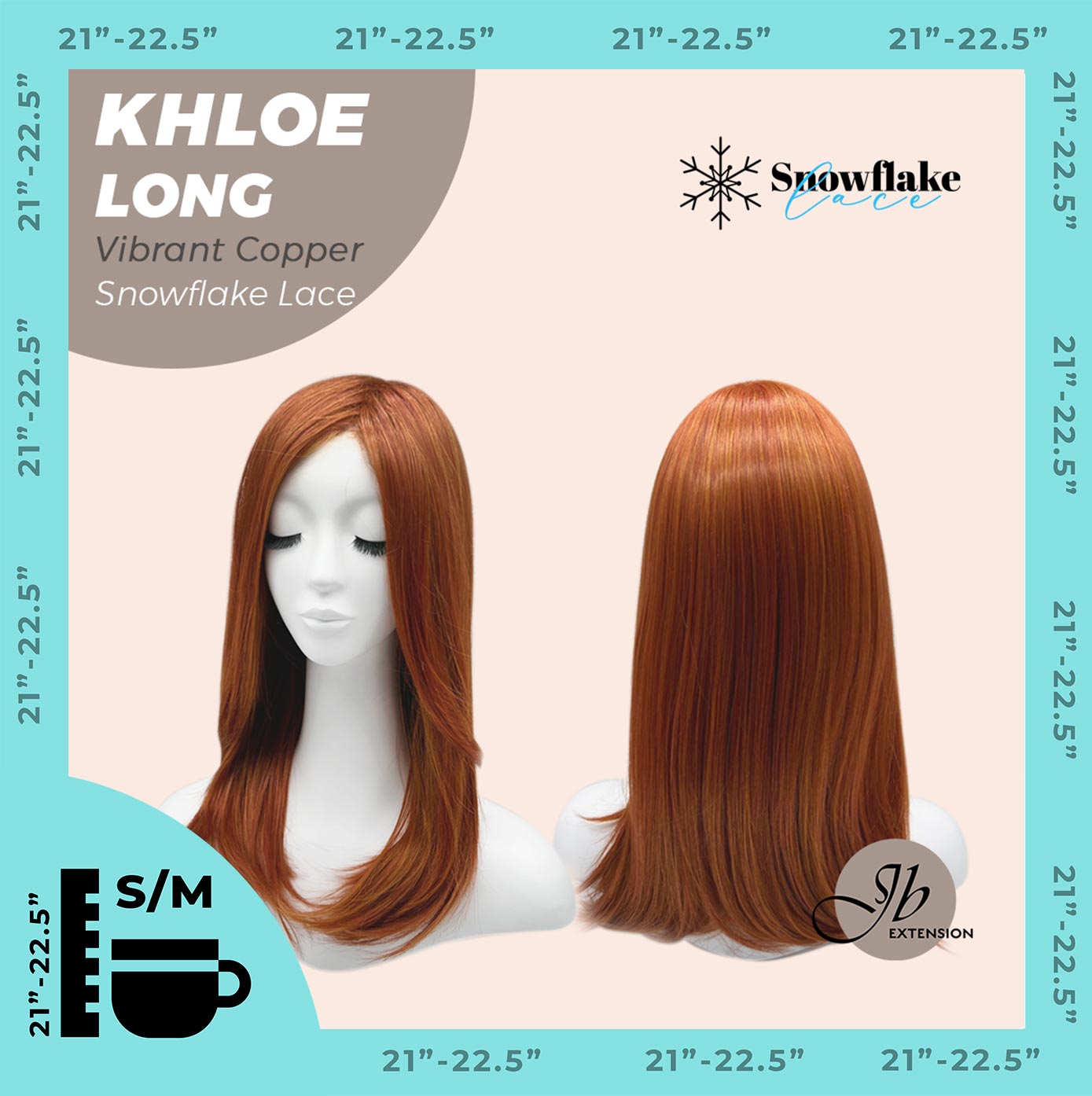 JBEXTENSION 18 Inches Vibrant Copper Pre-Cut Snowflake Lace Frontlace Glueless Wig KHLOE LONG VIBRANT COPPER【PERMATEASE】【BENDY EAR TABS】