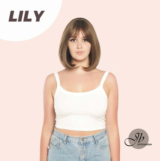 JBEXTENSION 12 Inches Short Bob Brown Hair Wig With Bangs LILY