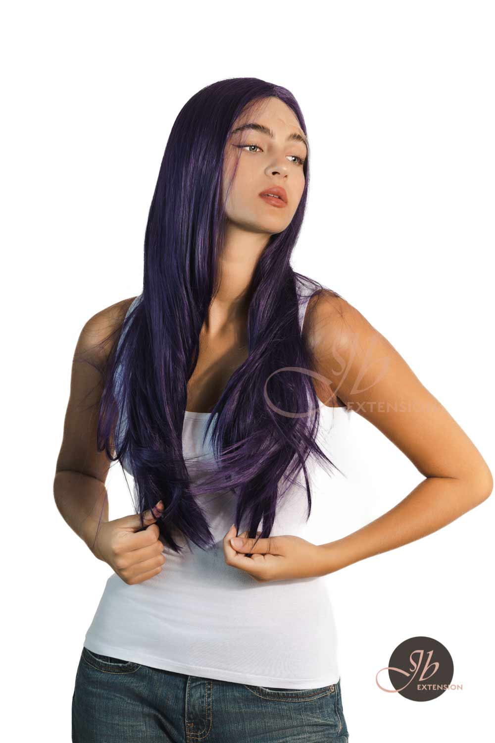 JBEXTENSION 26 Inches Dark Purple Color Long Straight Frontlace Glueless Wig VIOLET