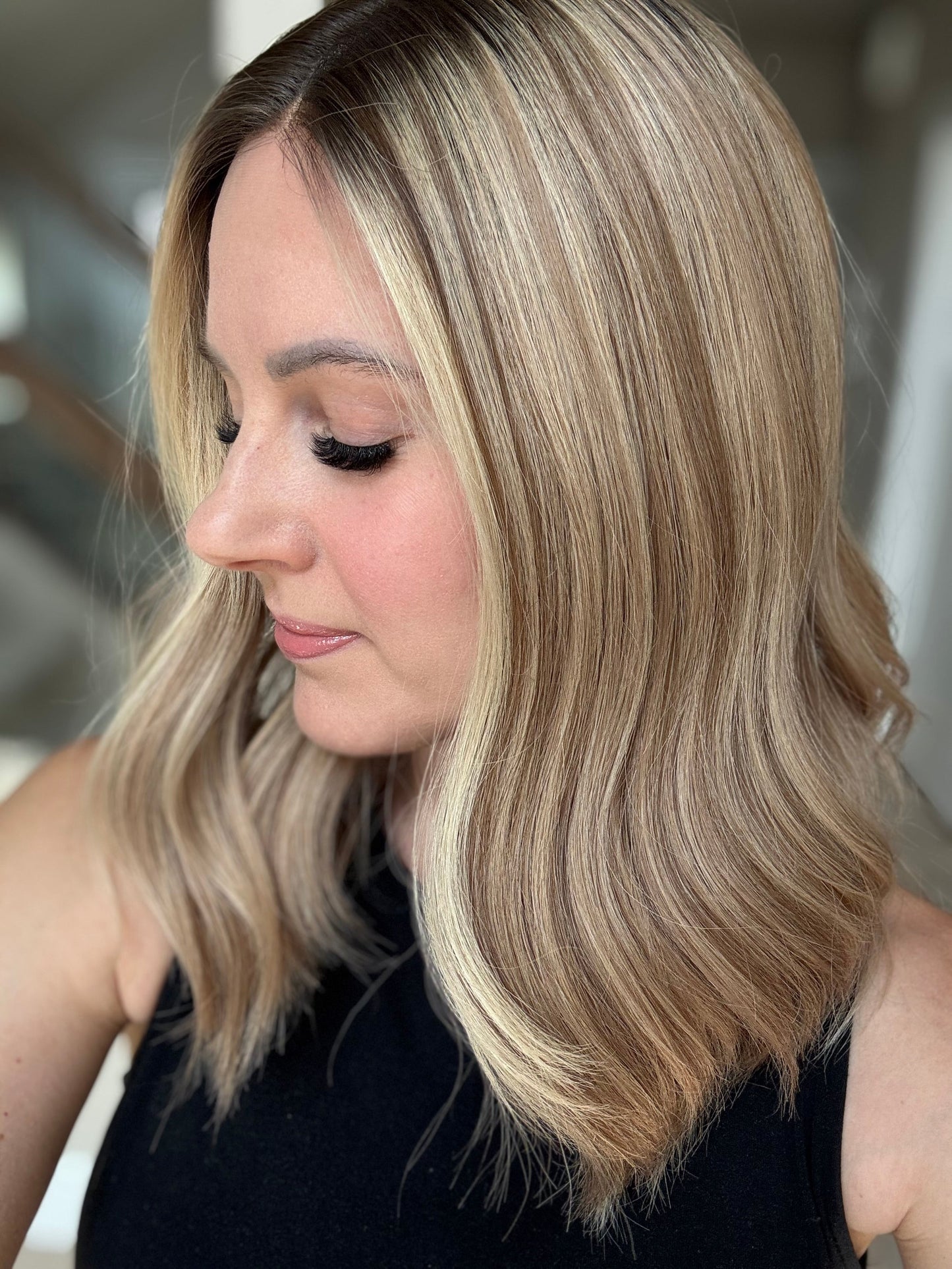 18" Olivia LOB Comfort Cap Silk Top Wig (S)