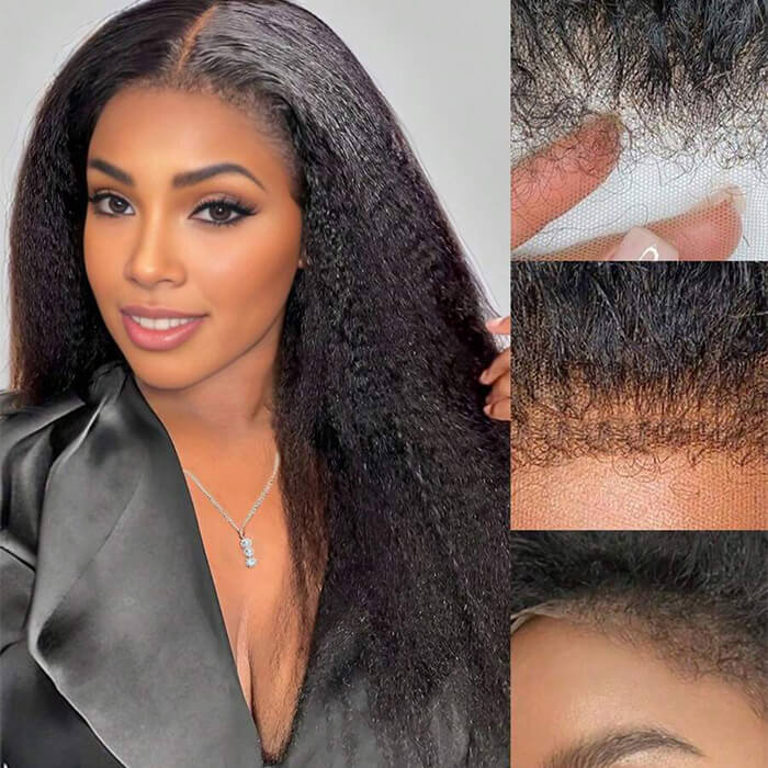 Kinky Edges Hairline Lace Front Wigs Pre Cut 8x5 13x4 HD Lace Human Hair Wigs 180% Density