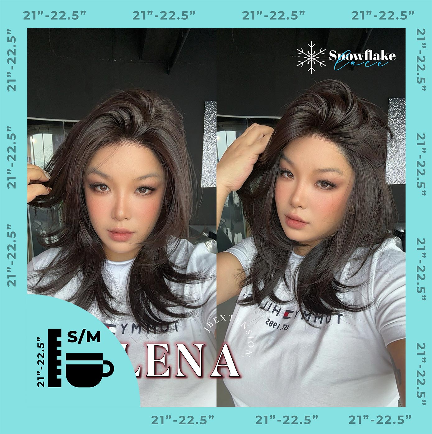 JBEXTENSION 18 Inches Natural Black Pre-Cut Snowflake Lace Frontlace Glueless Wig ELENA【PERMATEASE】【BENDY EAR TABS】