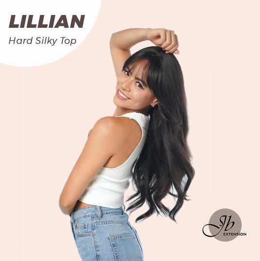 JBEXTENSION 26 Inches Scalpiana Tea Black Darkest Brown Curly 3.5X4 Hard Silky Top Natural Scalp Effect Wig LILLIAN