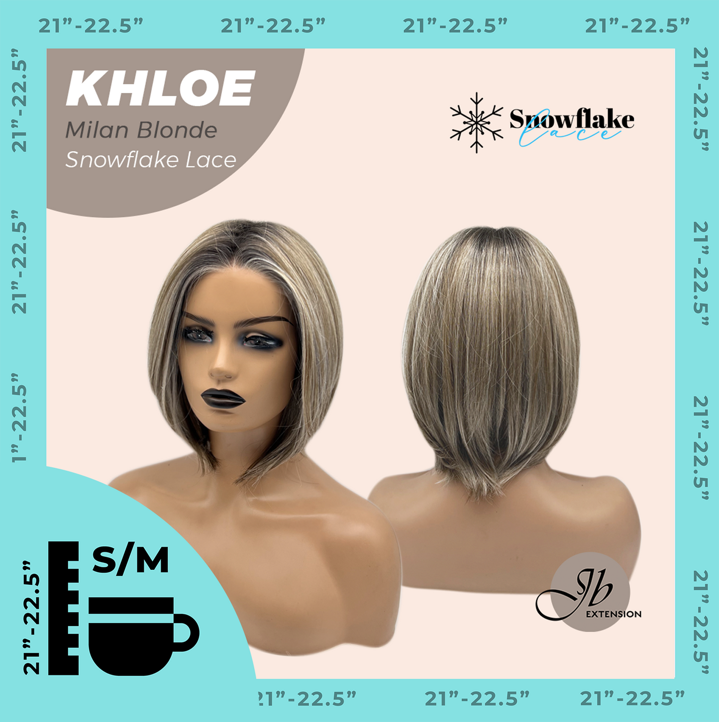 JBEXTENSION 12 Inches Bob Cut Milan Blonde Pre-Cut Snowflake Lace Frontlace Glueless Wig KHLOE MILAN BLONDE【PERMATEASE】【BENDY EAR TABS】