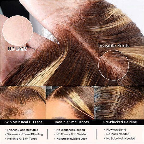 300% Density #4/27 Highlight Straight Wigs 13x4 HD Lace Front Glueless Human Hair Wigs