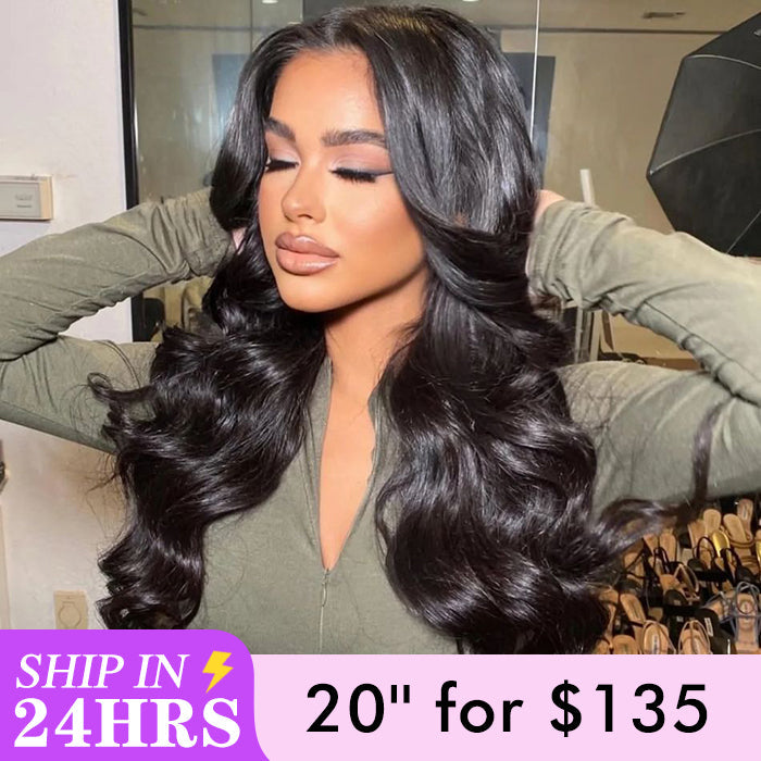 Curtain Bangs Body Wave Glueless  8x5/13x4 HD Lace Wig Human Hair Wig With Layers Ship in 24H