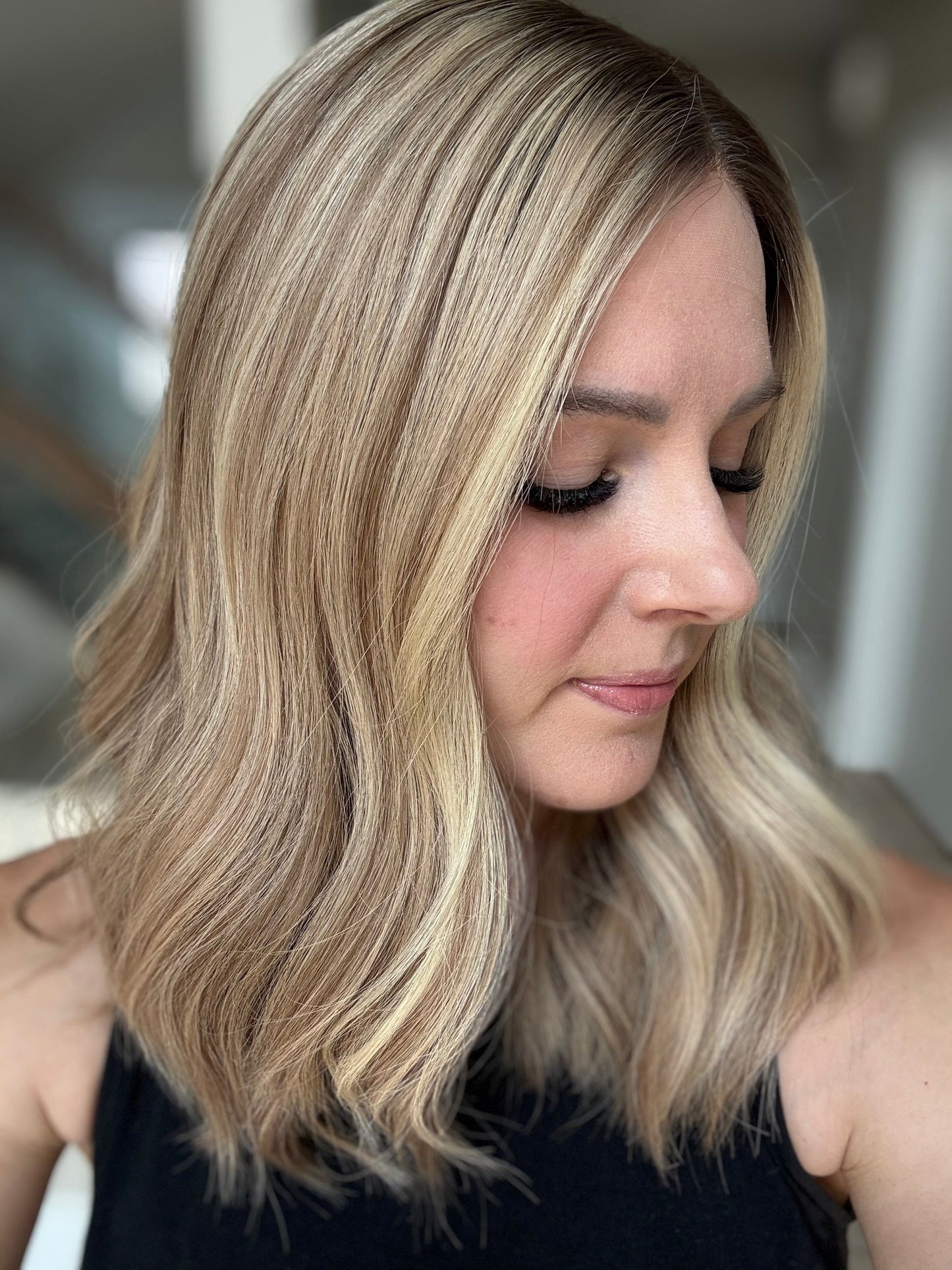 18" Olivia LOB Comfort Cap Silk Top Wig (S)