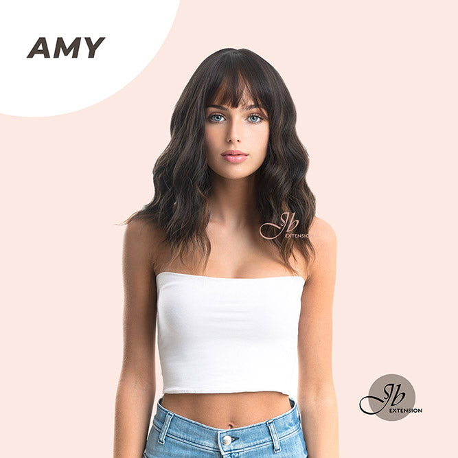 JBEXTENSION 14 Inches Short Wave Black With Brown Highlight Wig AMY