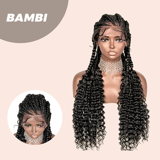 JBEXTENSION 35" Hand-Braided Synthetic Lace Front Box Braided Wigs with Baby Hair for Women  Dutch Braids Black Lace Frontal Wigs for Women BAMBI