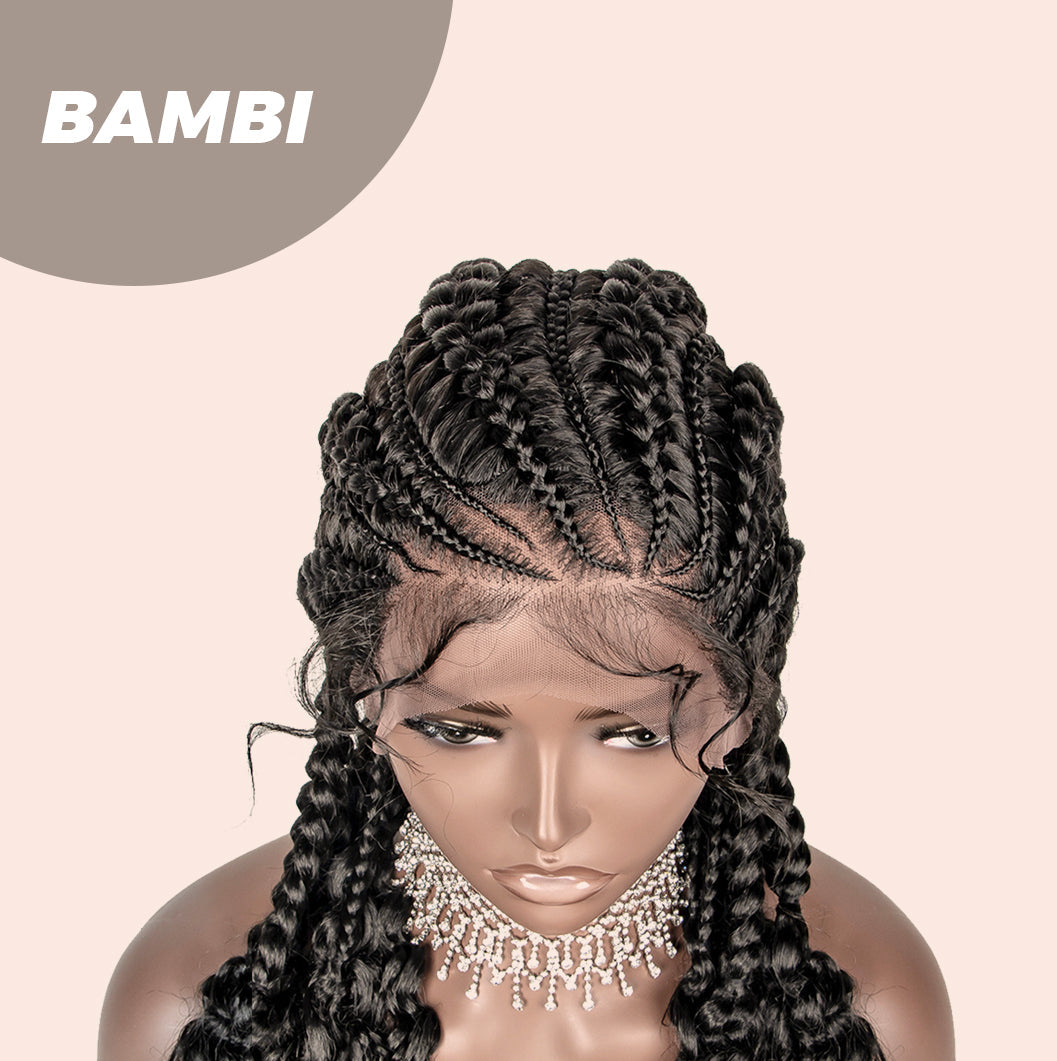 JBEXTENSION 35" Hand-Braided Synthetic Lace Front Box Braided Wigs with Baby Hair for Women  Dutch Braids Black Lace Frontal Wigs for Women BAMBI