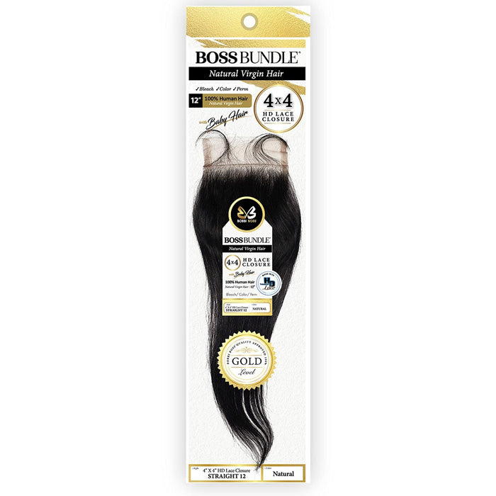 Bobbi Boss Bundle Natural Virgin Hair 4x4 HD Lace Closure - STRAIGHT 12"