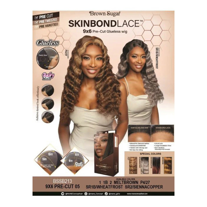 Mane Concept Brown Sugar SkinBond Lace Glueless HD 9x6 Lace Front Wig - BSSB213 - PRE-CUT 05 - Human Hair Blend