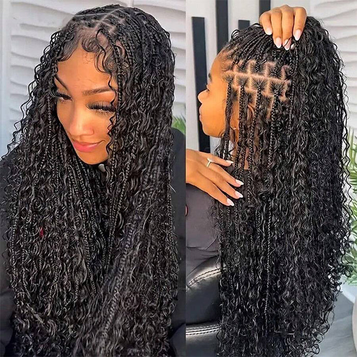 Full Lace Knotless Boho Curls Braided Long Wig Pre-Braid Lightweight Super Natural Scalp