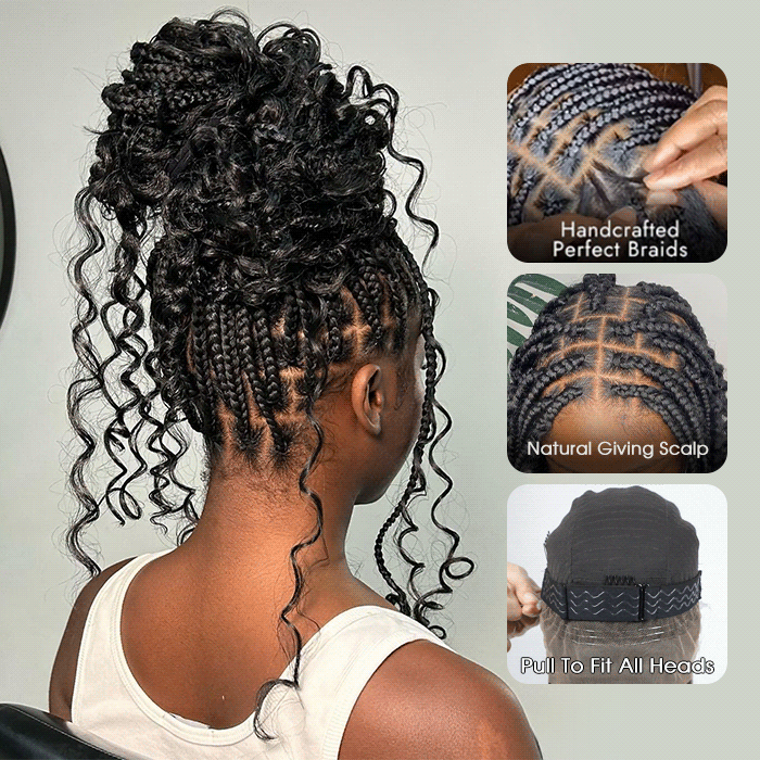 Full Lace Knotless Boho Curls Braided Long Wig Pre-Braid Lightweight Super Natural Scalp