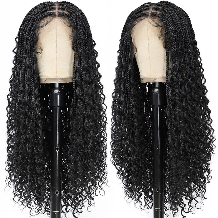 Full Lace Knotless Boho Curls Braided Long Wig Pre-Braid Lightweight Super Natural Scalp