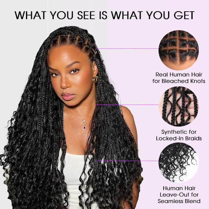 Full Lace Knotless Boho Curls Braided Long Wig Pre-Braid Lightweight Super Natural Scalp