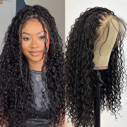 Knotless Boho Braided Wigs Water Wave Glueless 13x6 HD Frontal Lace Wig 100% Human Hair