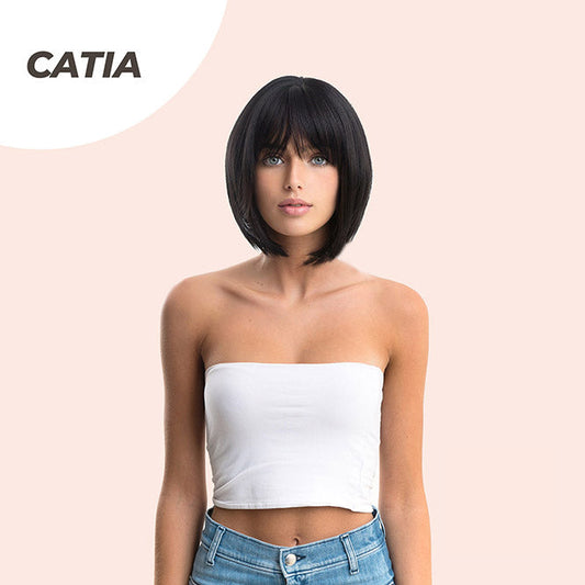 JBEXTENSION 10 Inches Short Bob Cut Black Wig CATIA