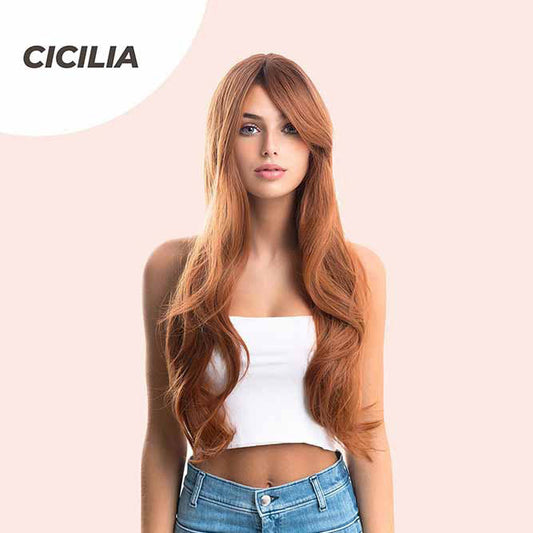 JBEXTENSION 26 Inches Curly Copper Fashion Wig With Bangs CICILIA