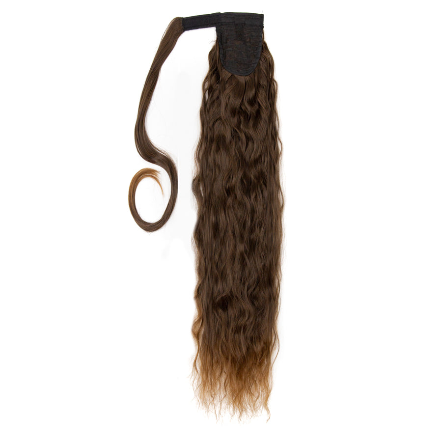 JBEXTENSION Long Corn Wave Ponytail Extension Magic Paste Heat Resistant Wavy Synthetic Wrap Around Ponytail Black Hairpiece for Women (22 Inch)