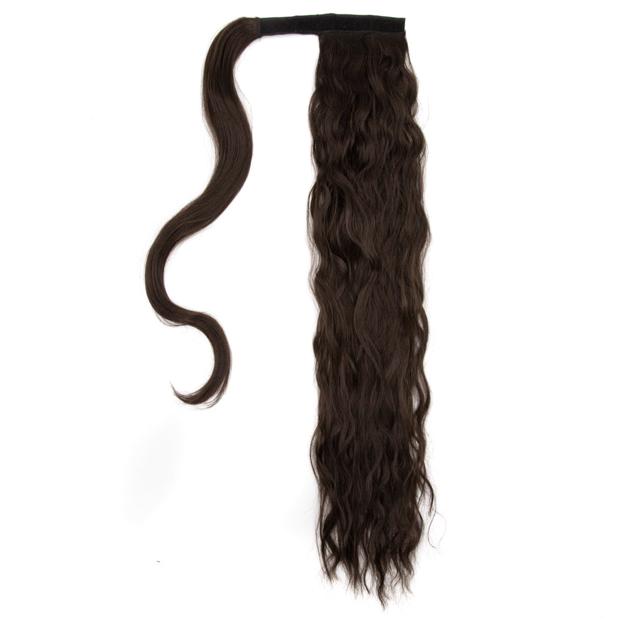 JBEXTENSION Long Corn Wave Ponytail Extension Magic Paste Heat Resistant Wavy Synthetic Wrap Around Ponytail Black Hairpiece for Women (22 Inch)