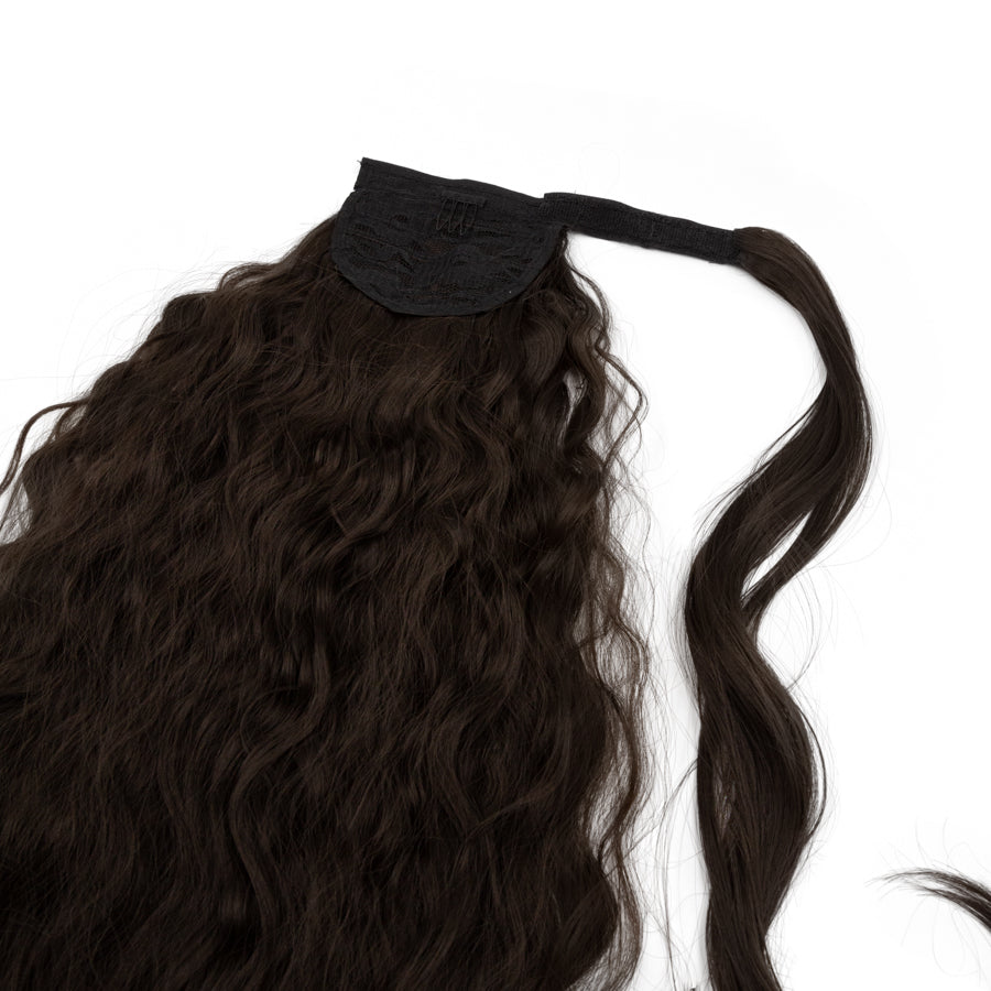 JBEXTENSION Long Corn Wave Ponytail Extension Magic Paste Heat Resistant Wavy Synthetic Wrap Around Ponytail Black Hairpiece for Women (22 Inch)