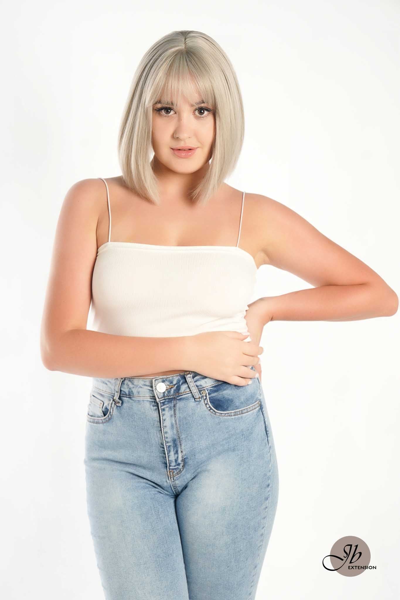 JBEXTENSION 10 Inches Bob Cut Tea Grey Hair With Bangs Wig ZALA