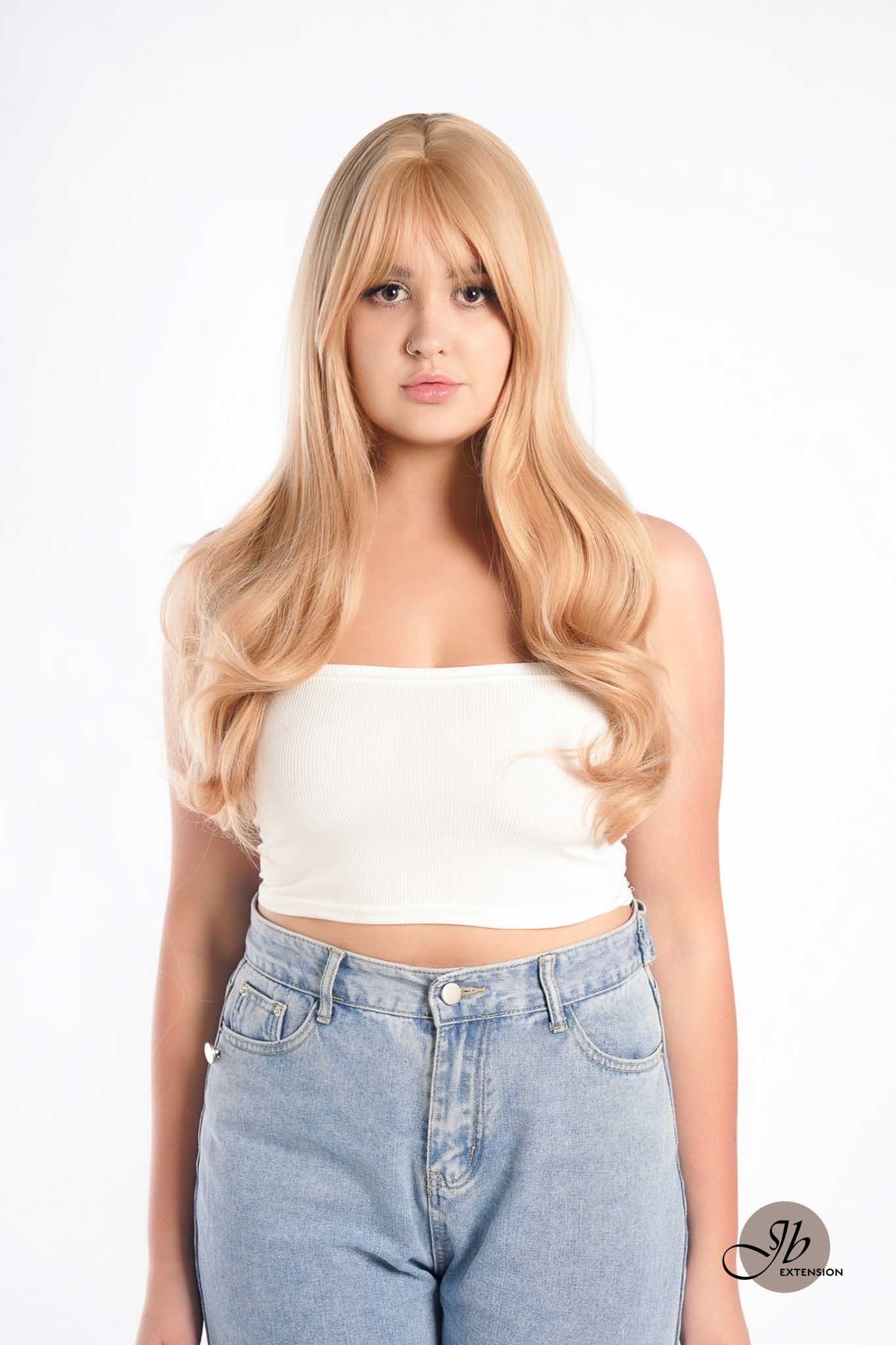 JBEXTENSION 24 Inches Blonde Curly Wig With Bangs LORAINE