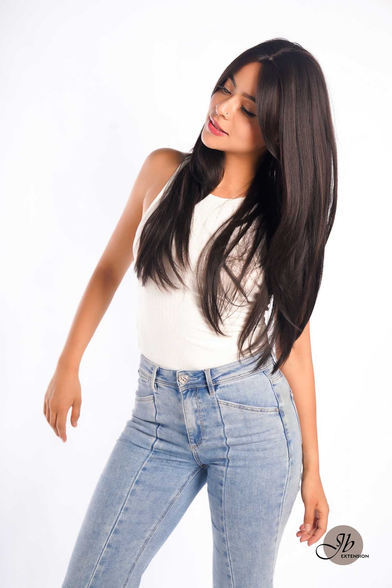 JBEXTENSION 26 Inches Tea Black Darkest Brown Wolf Cut Wig With Bangs ELLIE