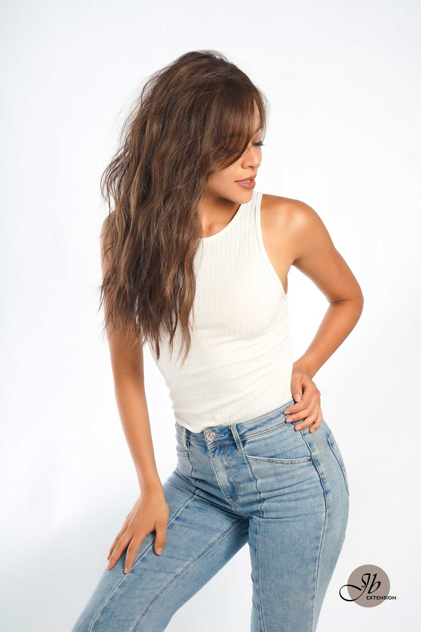 JBEXTENSION 22 Inches Brown With Highlight Body Wave Pre-Cut Free Part Frontlae Glueless Wig INéS HIGHLIGHT