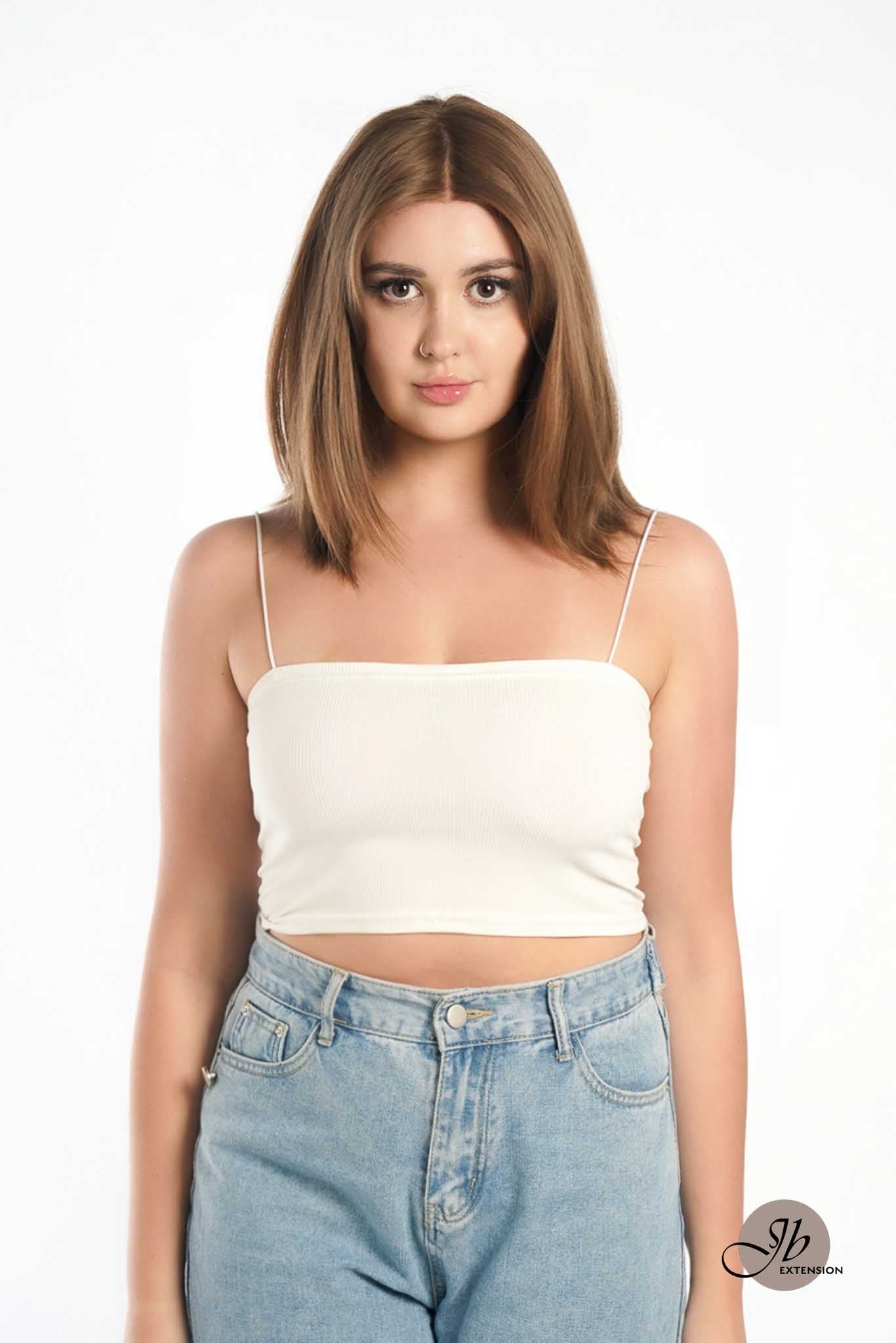 JBEXTENSION 12 Inches Bob Cut Light Brown Straight Pre-Cut Frontlace Glueless Wig PAULA LIGHT BROWN