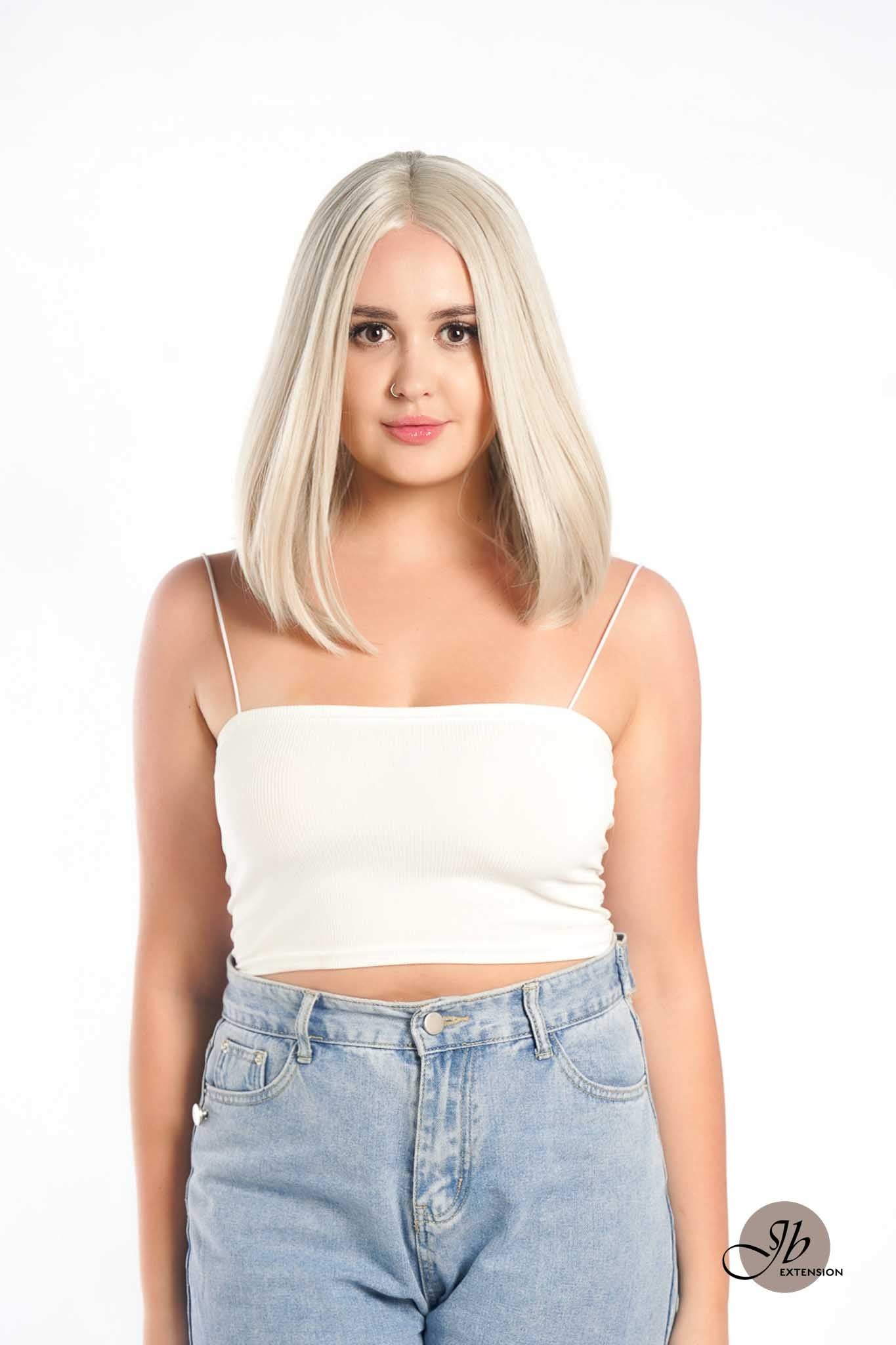 JBEXTENSION 14 Inches Bob Cut White Grey Pre-Cut Frontlace Glueless Wig SNOW BOB CUT