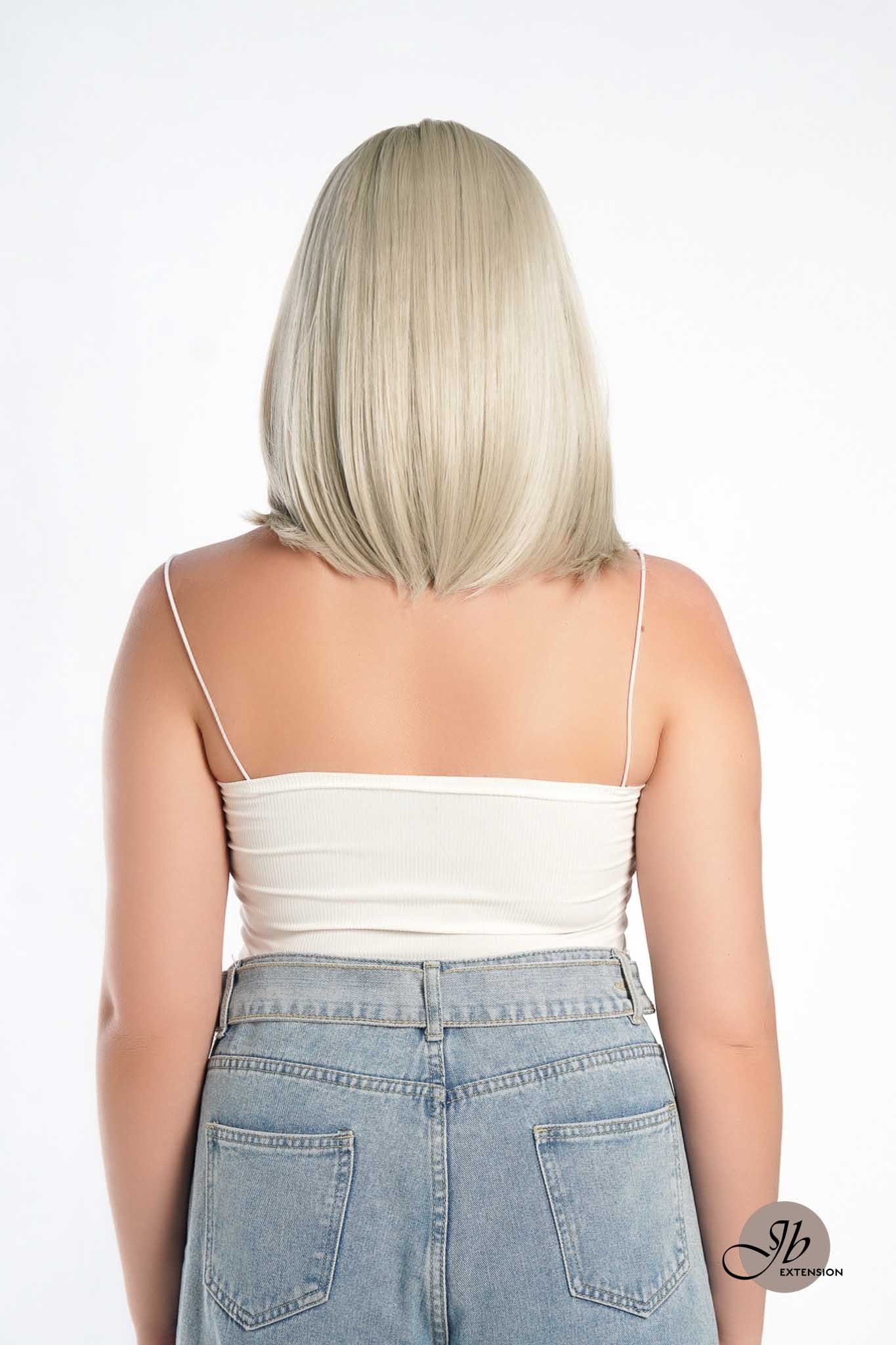 JBEXTENSION 14 Inches Bob Cut White Grey Pre-Cut Frontlace Glueless Wig SNOW BOB CUT