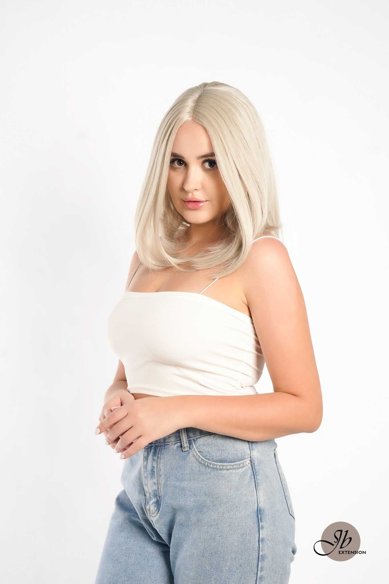 JBEXTENSION 14 Inches Bob Cut White Grey Pre-Cut Frontlace Glueless Wig SNOW BOB CUT