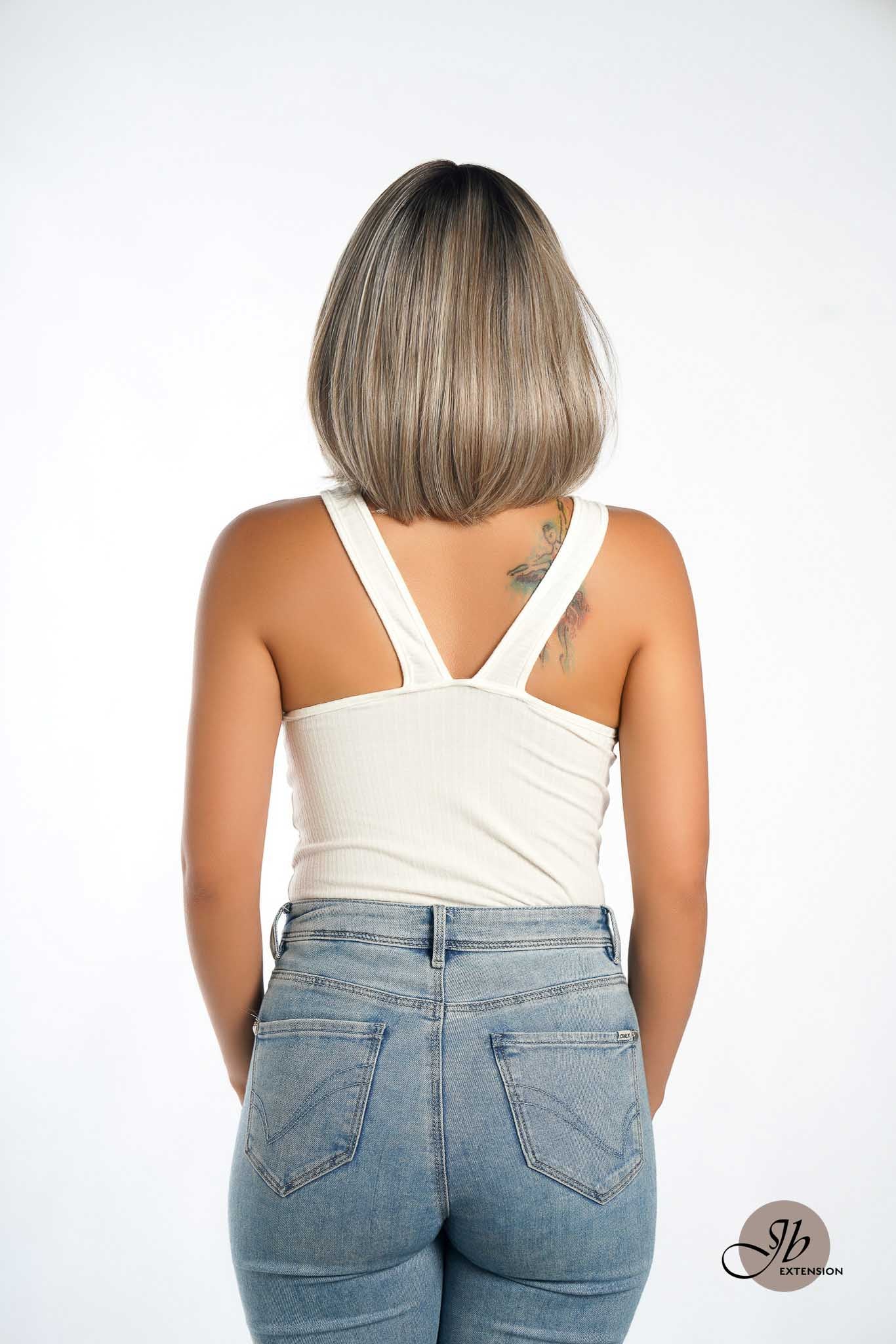 JBEXTENSION VALENTINA MONO Monofilament Handmade Wig 6X5 Full Monofilament Hand Tied Top Wig 12 Inches Ombre Brown Full Mono Lace Wig With Anti-slip Silicone Strips Glueless Wig VALENTINA MONO【BENDY EAR TABS】