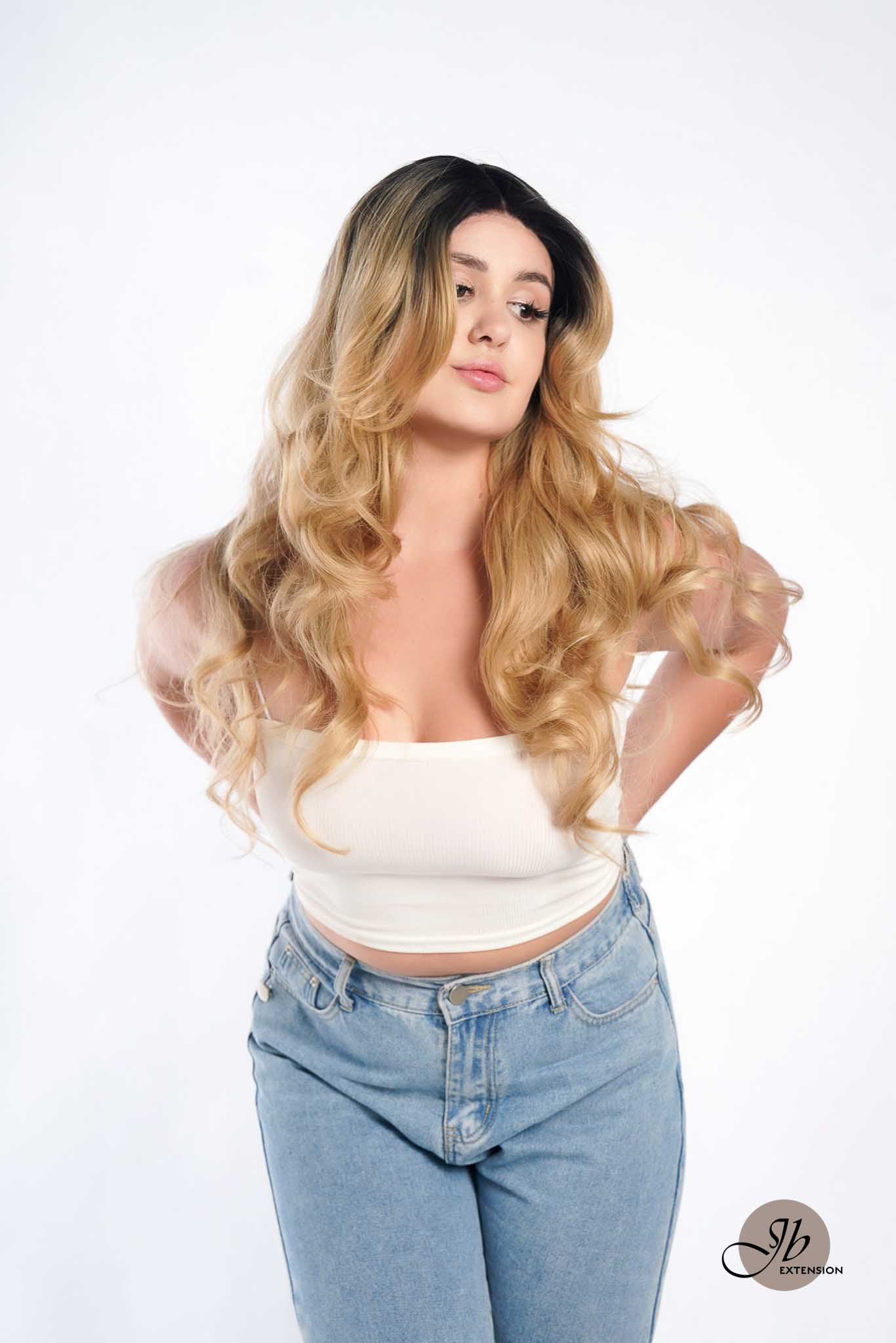 JBEXTENSION 24 Inches Body Wave Mix Blonde With Dark Root Pre-Cut Frontlace Glueless Wig AYLA MIX BLONDE