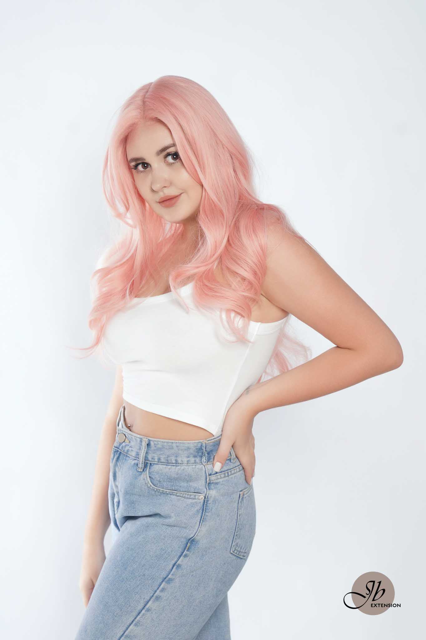 JBEXTENSION 26 Inches Curly Women Pink Wig Pre-Cut Frontlace Glueless Wig EMMIE PINK